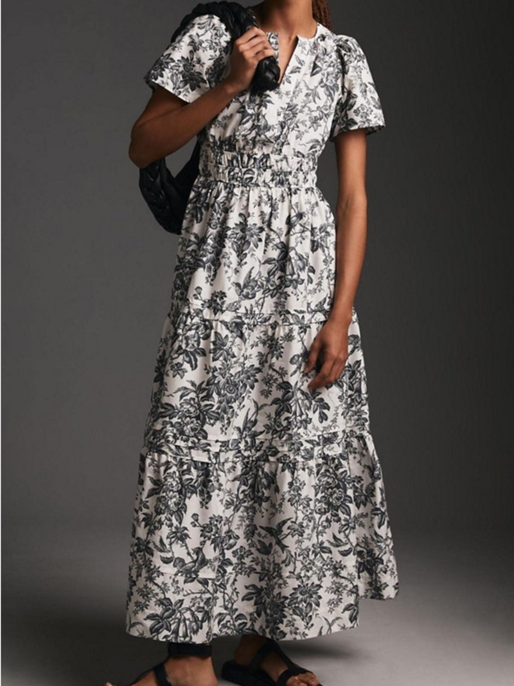 Anthropologie Somerset Floral Tiered Maxi Dress - Black & White